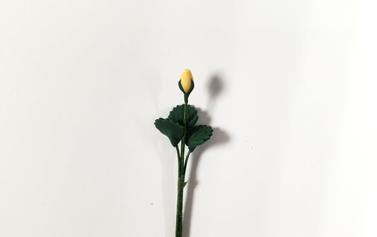 Dollhouse Yellow Rose Bud Single Stem with Foliage 1:12 Scale Miniature