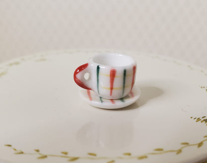 Dollhouse Ceramic Coffee Cup Green Red Stripes Motif 1:12 Scale Miniature