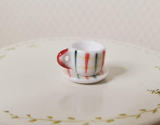 Dollhouse Ceramic Coffee Cup Green Red Stripes Motif 1:12 Scale Miniature