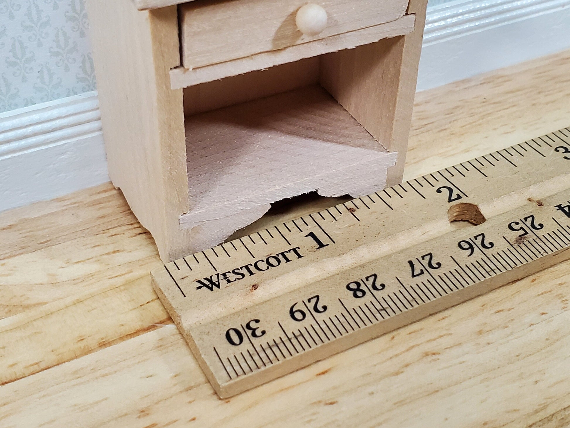 Dollhouse Nightstand Side Table with Drawer Unpainted Wood 1:12 Scale Miniature Furniture