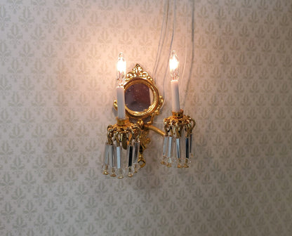 Dollhouse Double Crystal Candle Sconce 12 Volt 1:12 Scale Miniature Handmade