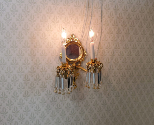 Dollhouse Double Crystal Candle Sconce 12 Volt 1:12 Scale Miniature Handmade