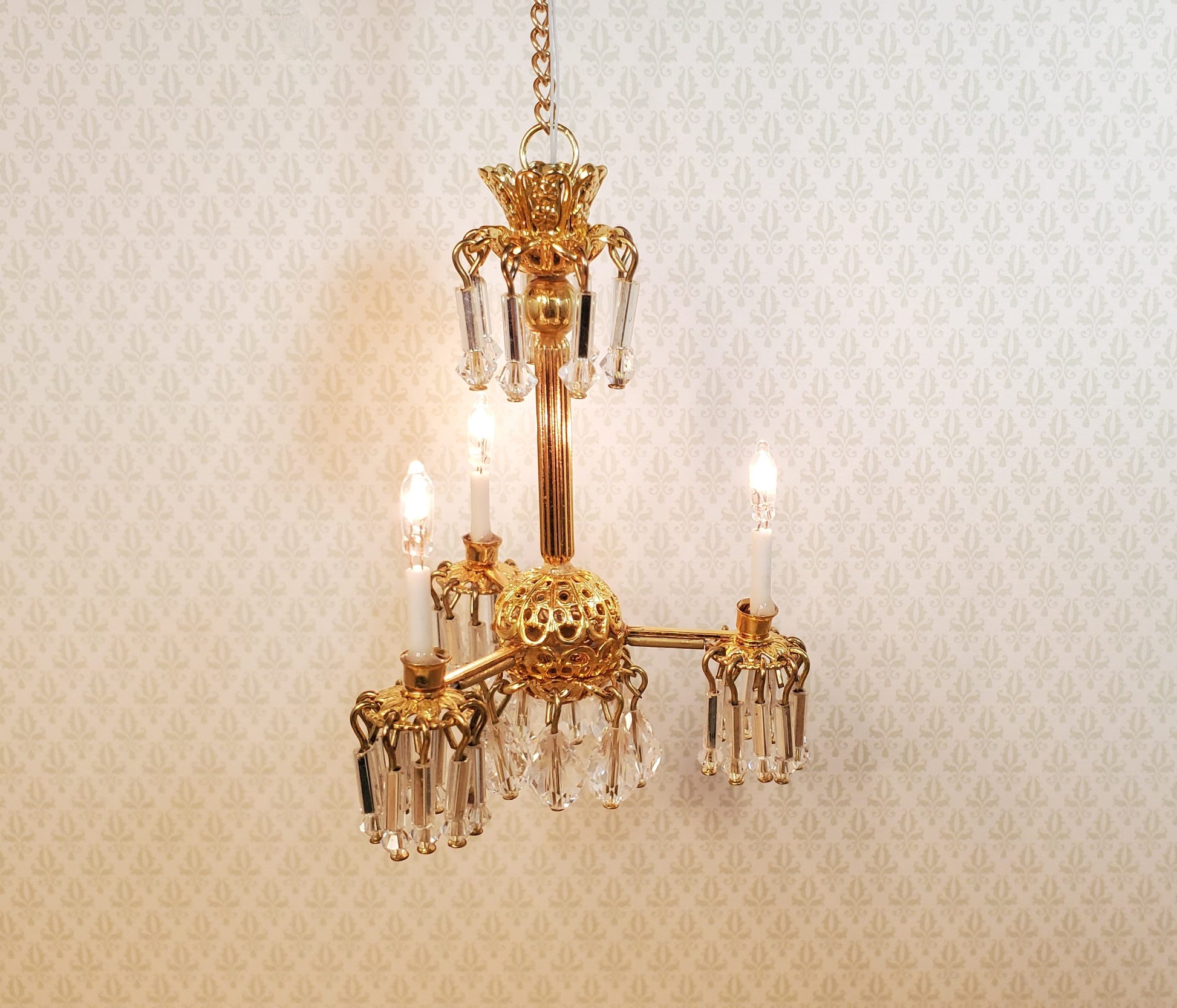 Dollhouse 3 Arm Crystal Chandelier "Jersey Lily" Handmade 12 Volt 1:12 Scale