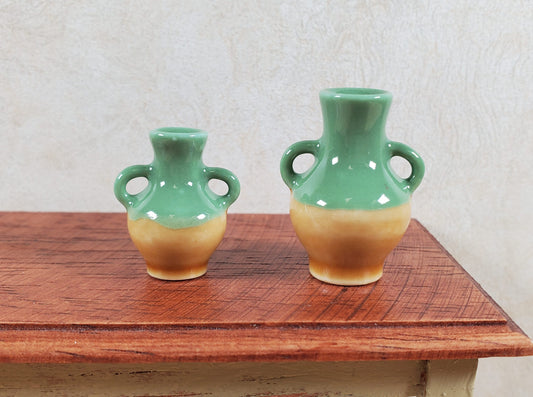 Dollhouse 2 Handled Urns Set of 2 Jugs Green & Brown 1:12 Scale Miniature