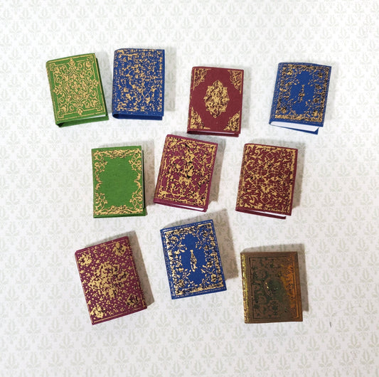 Dollhouse Books Set of 10 Ornate Gold Gilt Covers 1:12 Scale Miniatures (blank inside)