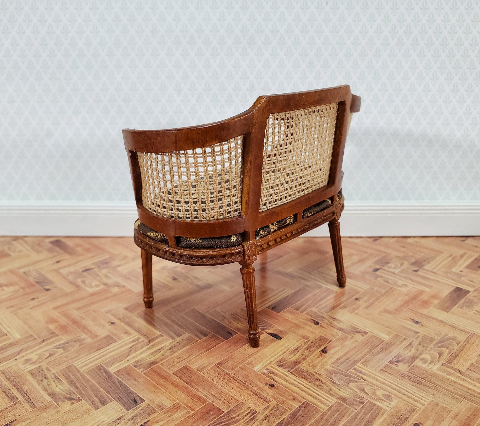 JBM Dollhouse Small Settee Louis XIV Style Brown 1:12 Scale Miniature Furniture