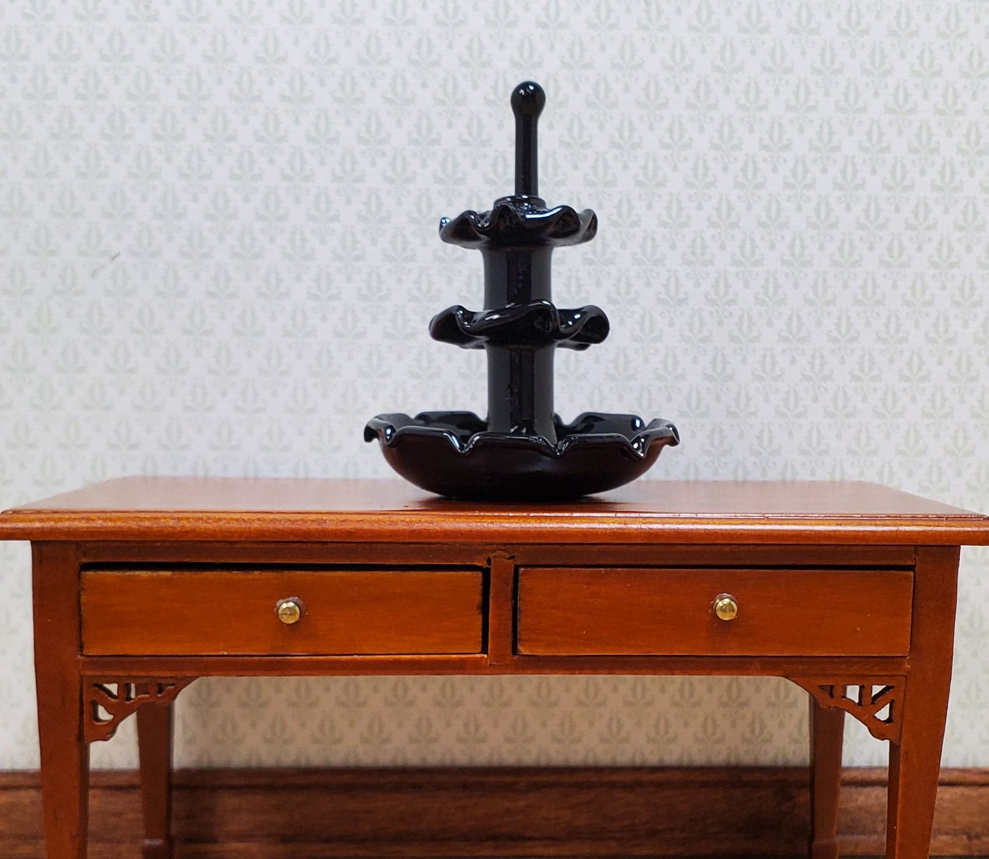 Dollhouse Glass Tiered Serving Tray for Treats Black Glass 1:12 Scale Miniature