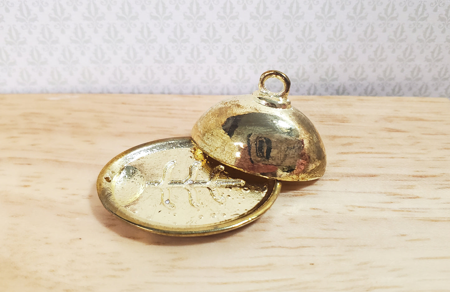 Dollhouse Tray Platter with Lid Gold Metal Finish 1:12 Scale Miniature Accessory