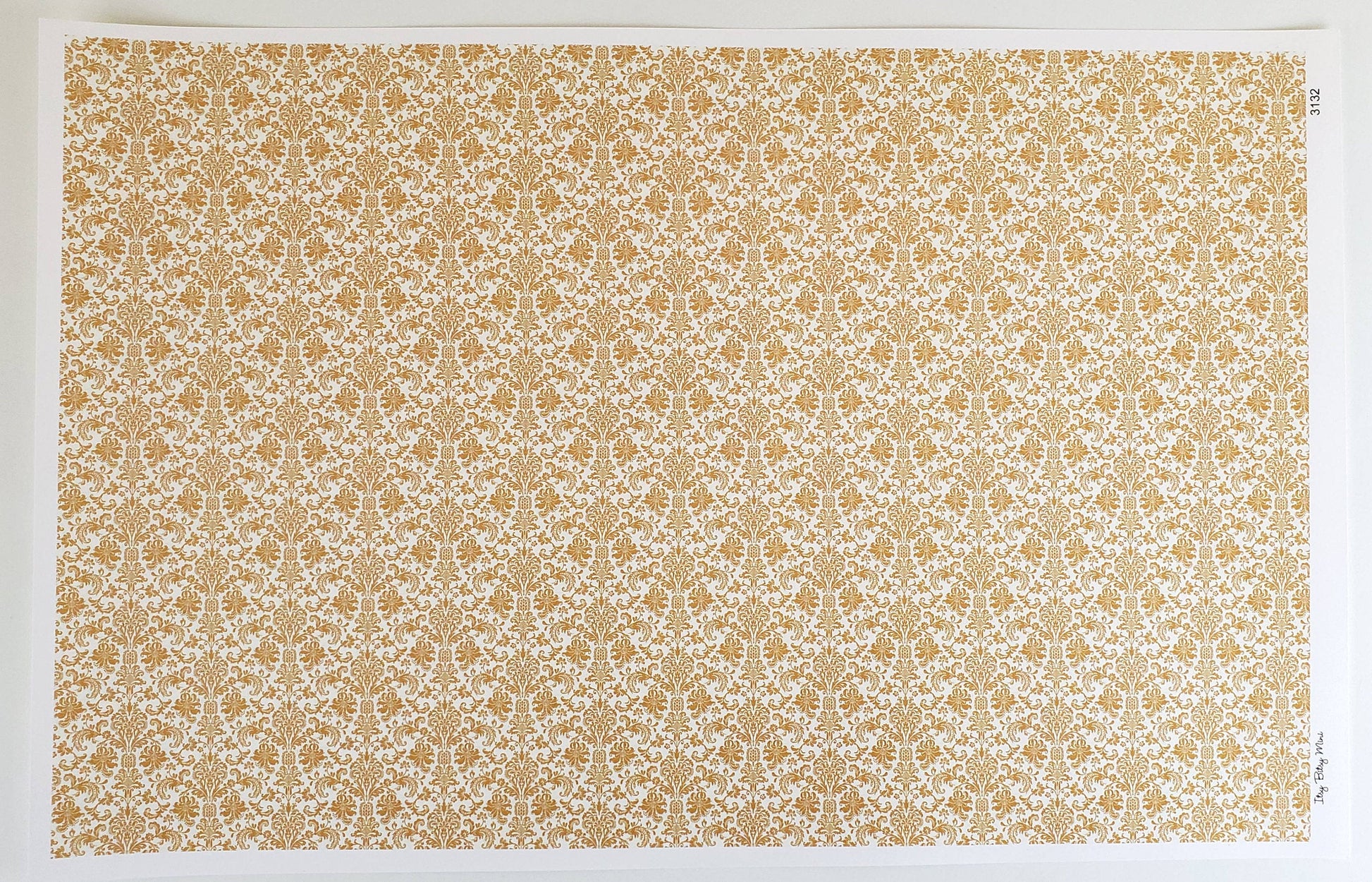 Dollhouse Wallpaper Damask Gold on White Victorian 1:12 Scale Itsy Bitsy Miniatures