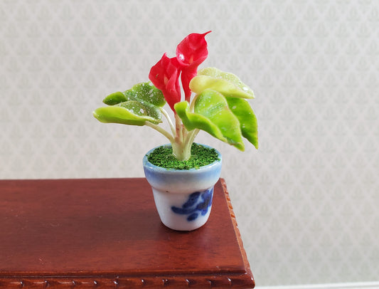 Dollhouse Potted Calla Lily Red Flowering Plant in Clay Pot 1:12 Scale Miniature