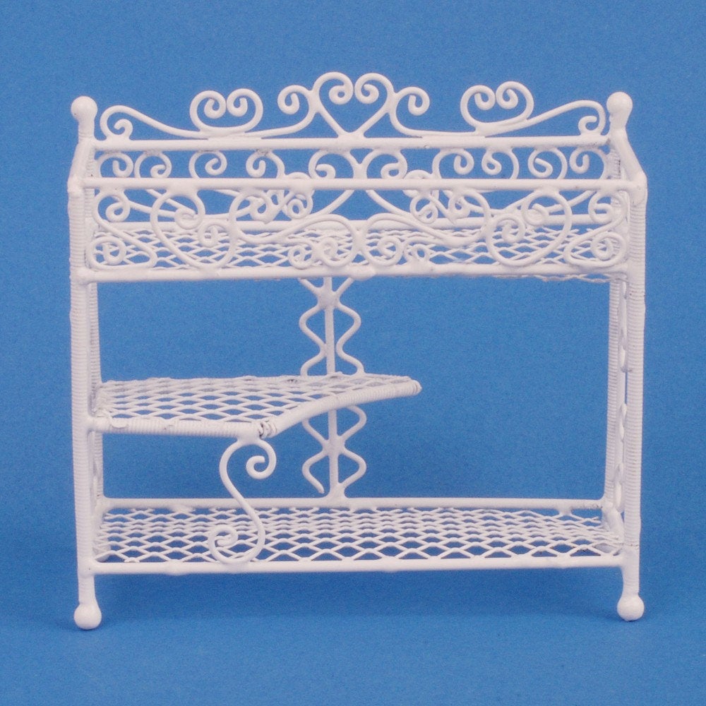 Dollhouse Miniature Wire Plant Stand 3 Shelf White 1:12 Scale or Fairy Garden