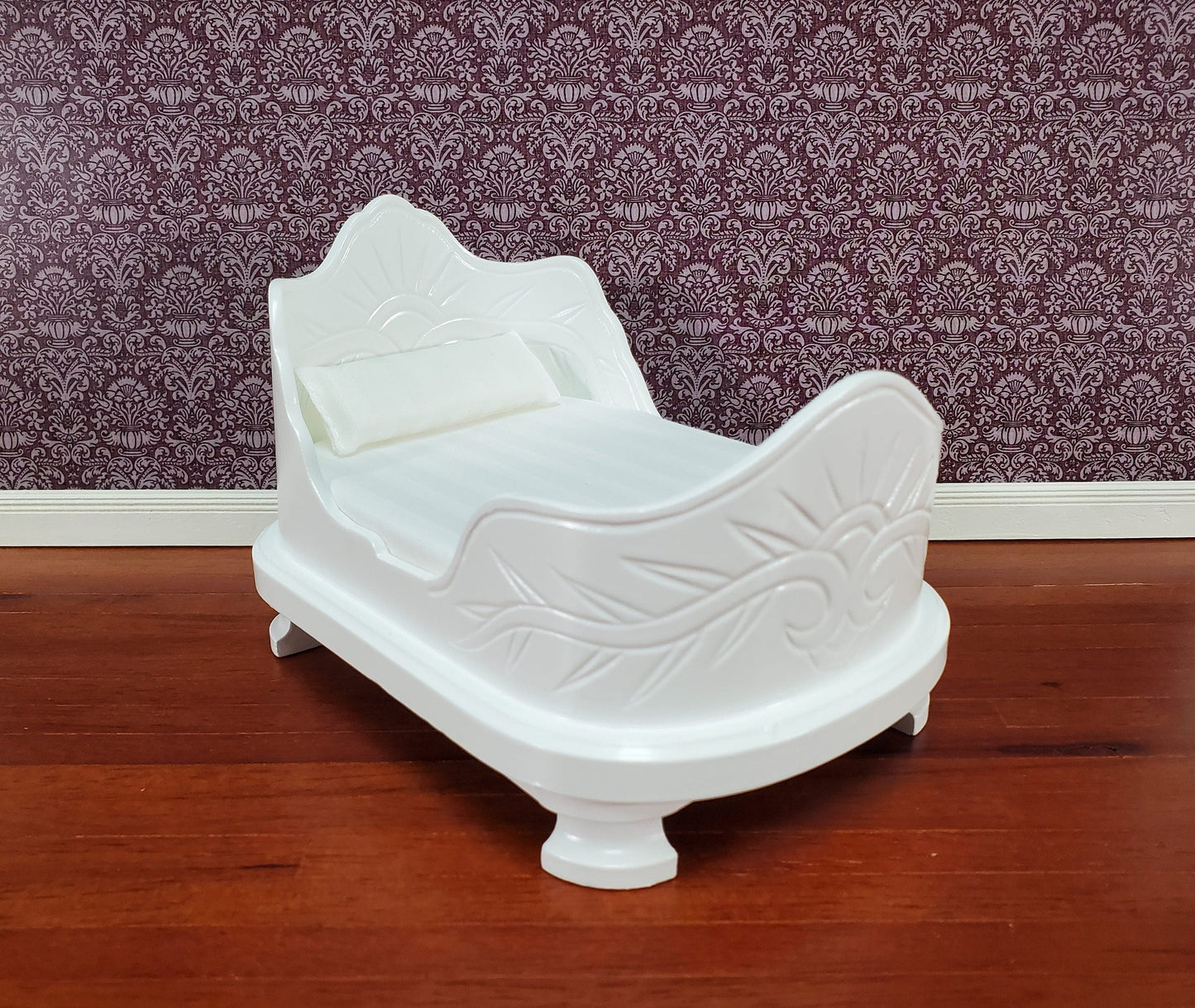 Dollhouse "Belter" Curved Bed White Finish Large 1:12 Scale Miniature Furniture