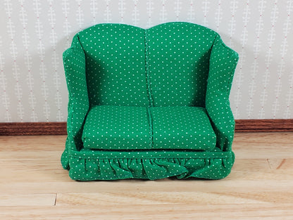 Dollhouse Small Loveseat Sofa Green & White 1:12 Scale Miniature Furniture
