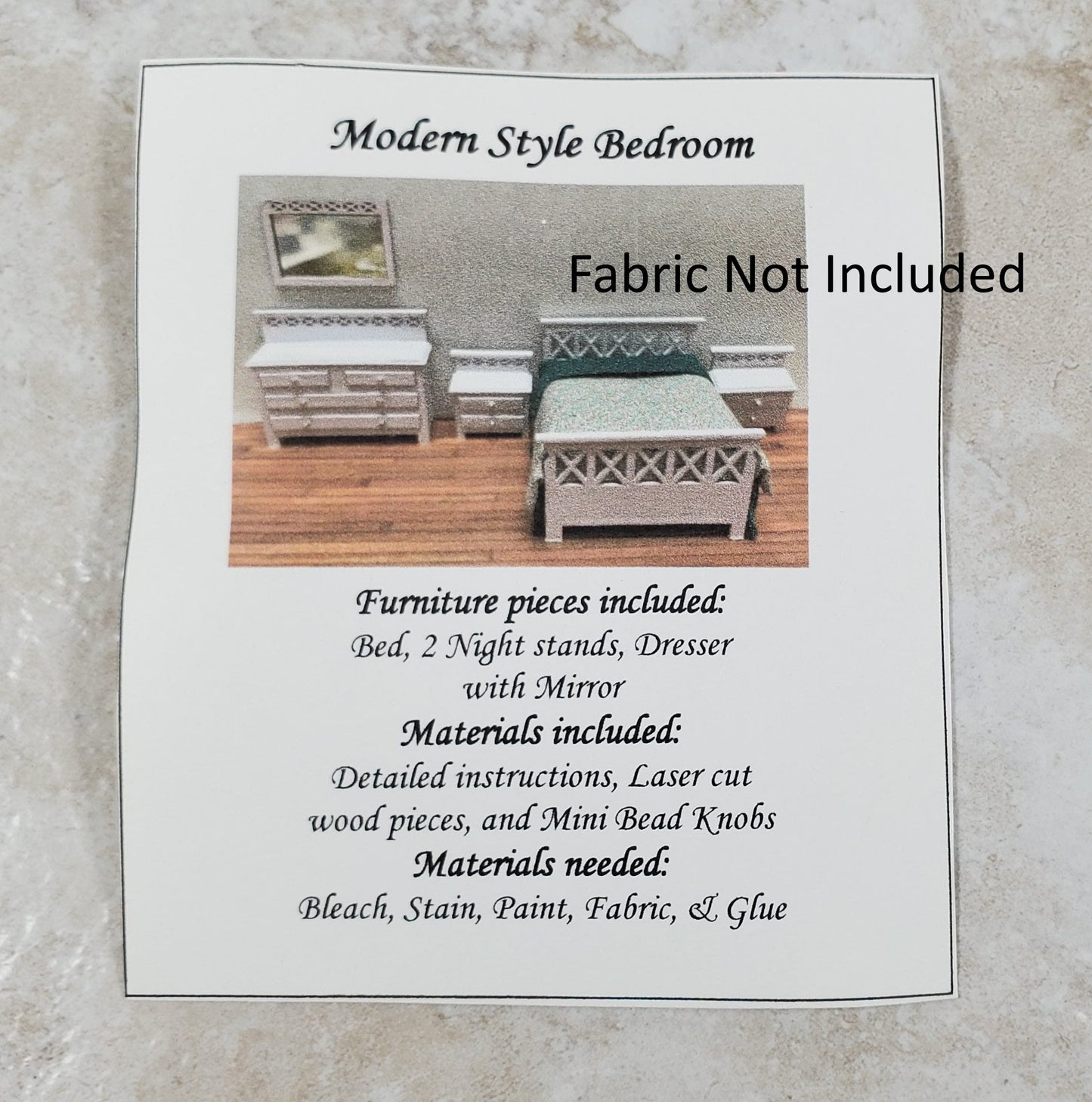 Dollhouse HALF SCALE Furniture KIT Modern Bedroom Bed Dresser Night Stand 1:24