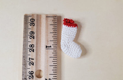 Dollhouse Christmas Stocking White Red Hand Crocheted 1:12 Scale Miniature