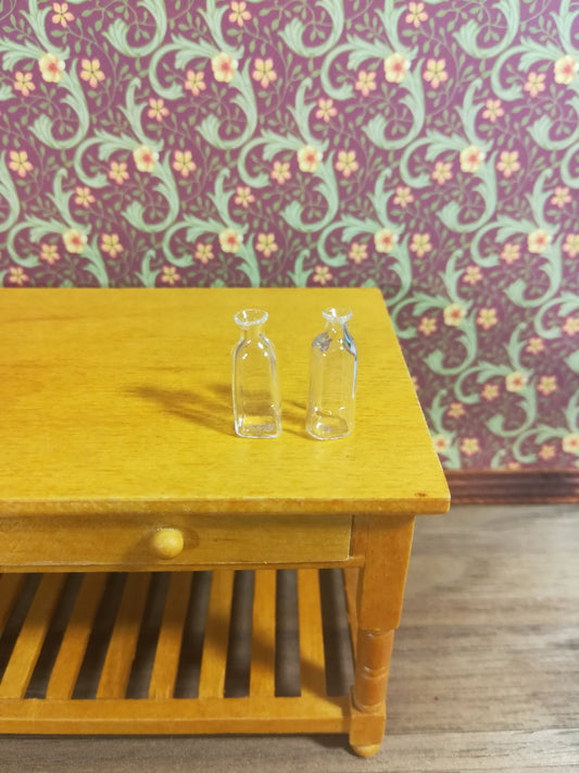Dollhouse Miniature Glass Milk Bottles or Bud Vases Set of 2 1:12 Scale