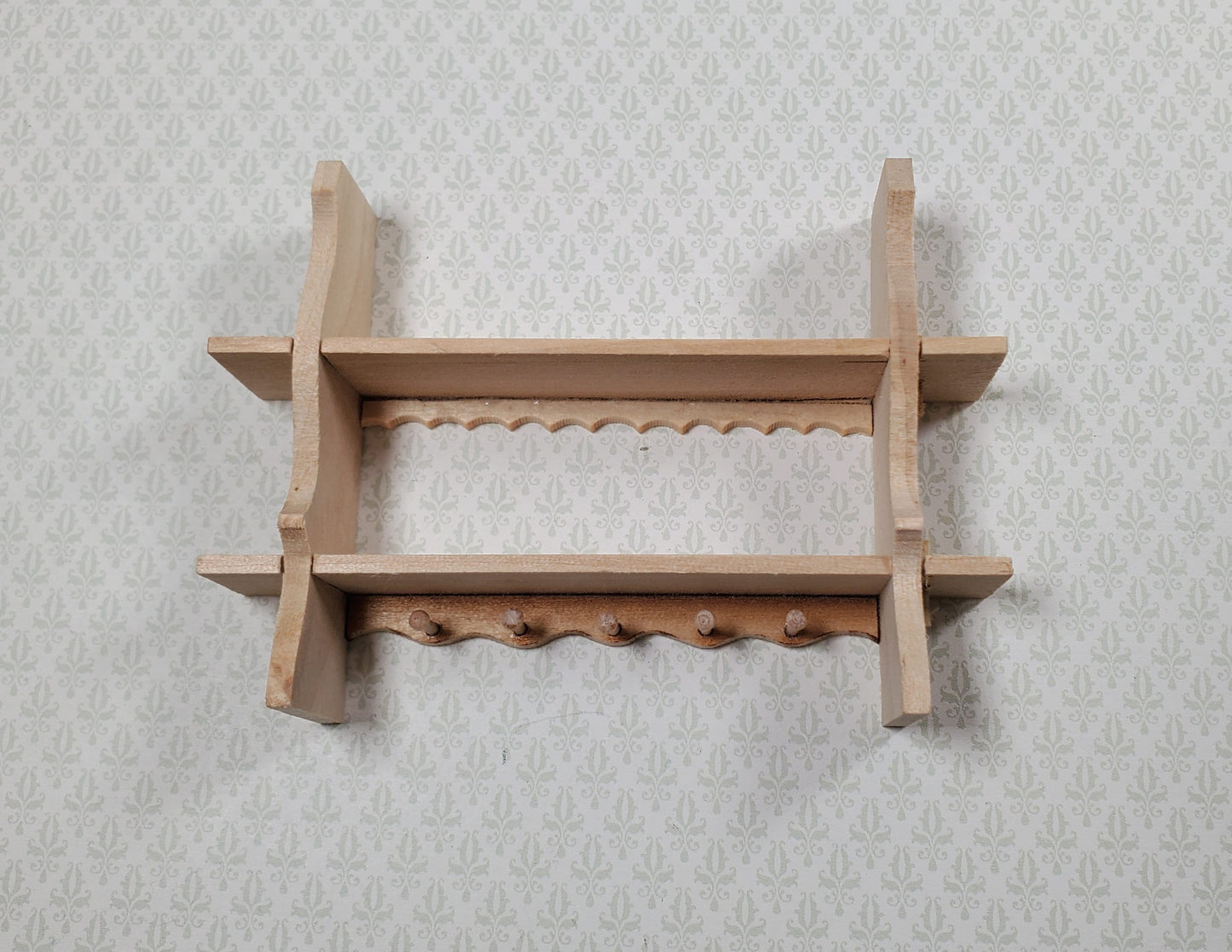 Dollhouse Shelf Kitchen with Pegs 1:12 Scale Miniature Unpainted Wood