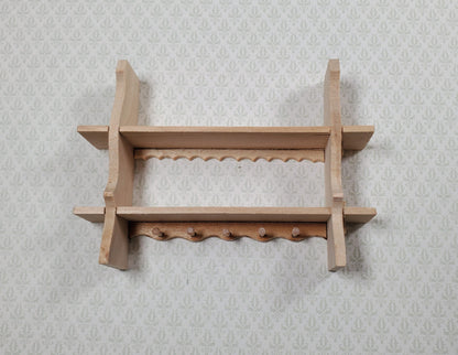 Dollhouse Shelf Kitchen with Pegs 1:12 Scale Miniature Unpainted Wood