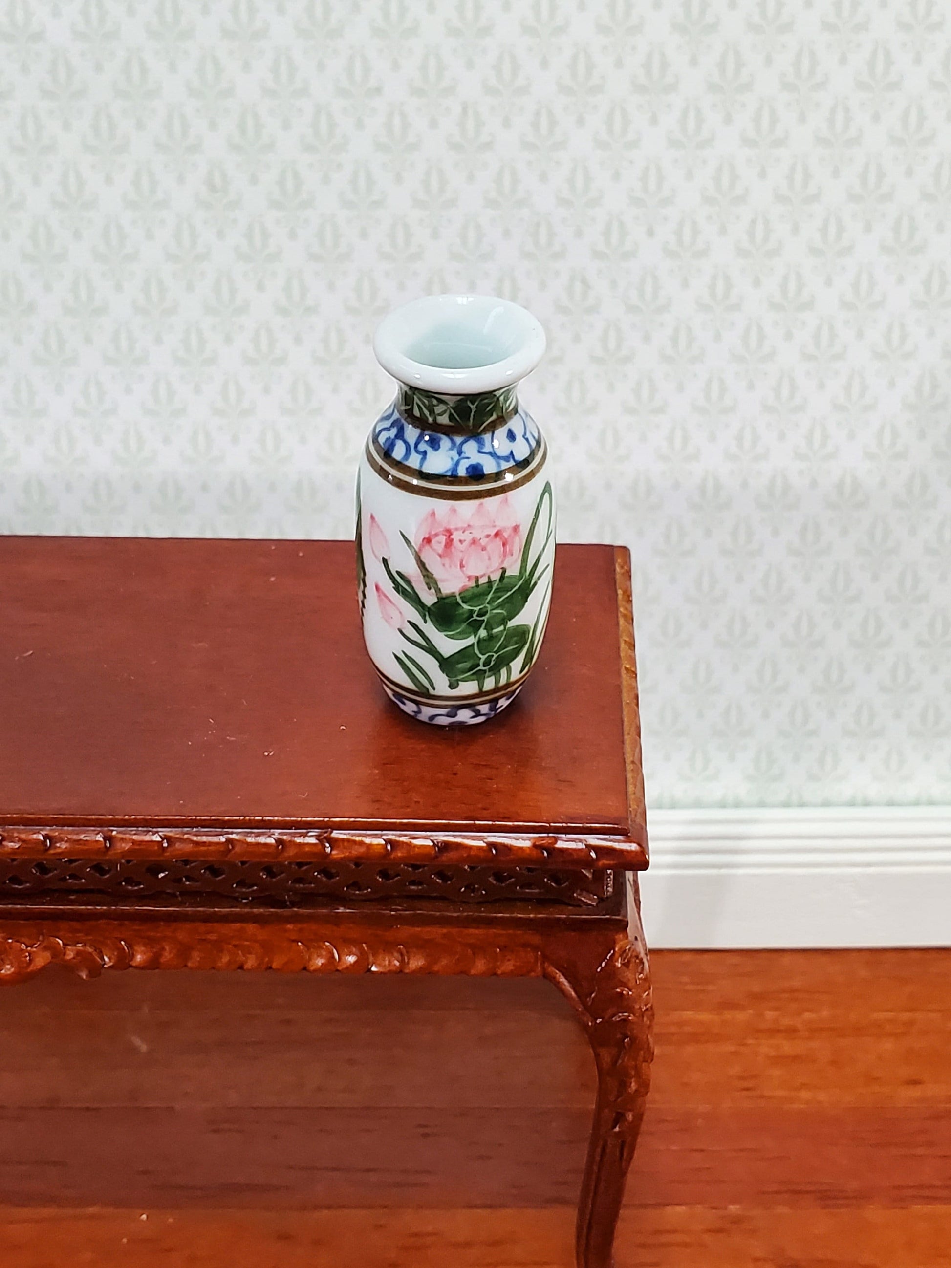 Dollhouse Vase Ceramic Water Lily Design 1 1/4" Tall 1:12 Scale by Falcon