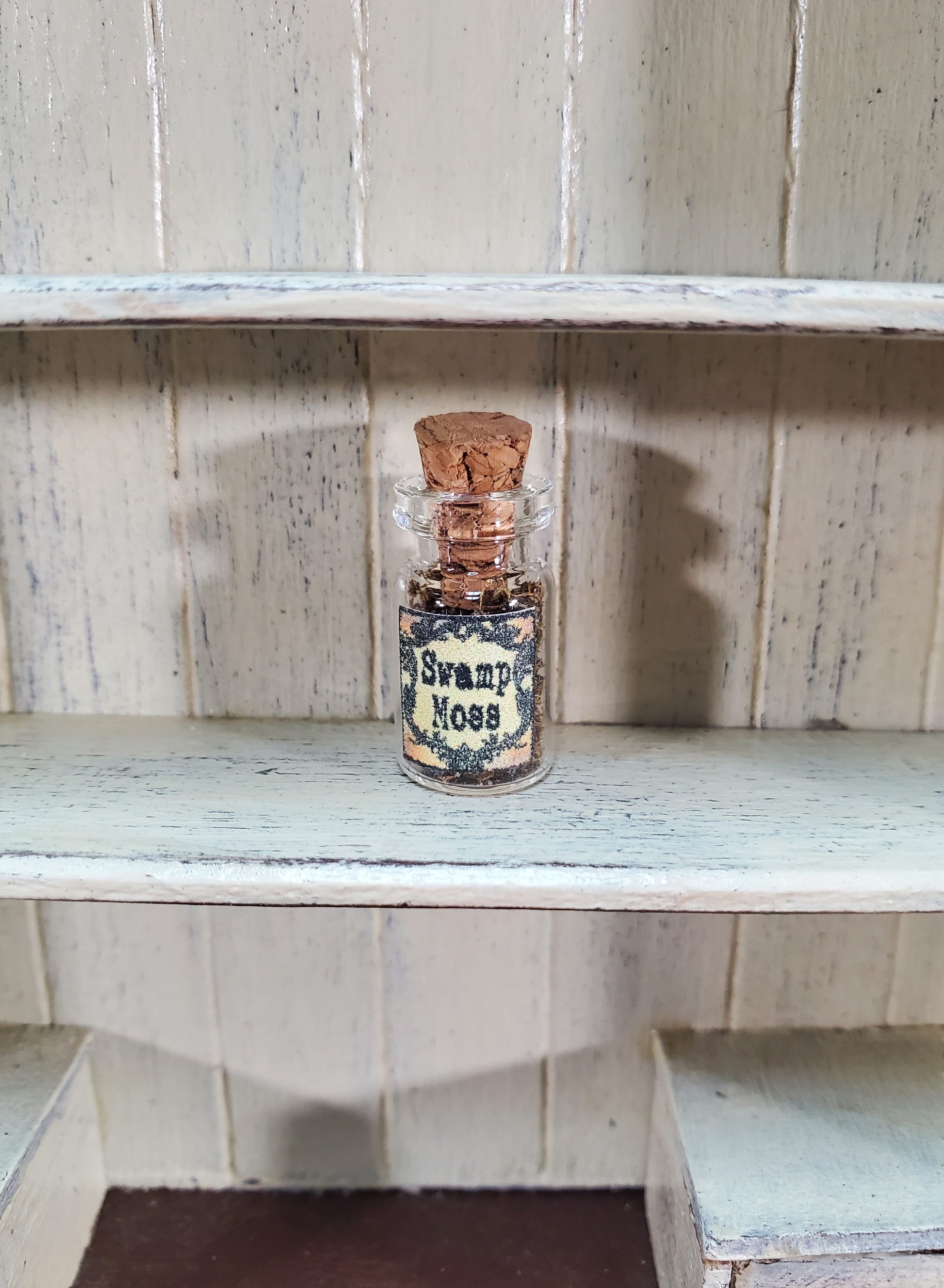 Dollhouse Spell Ingredient Swamp Moss in Glass Jar with Cork 1:12 Scale