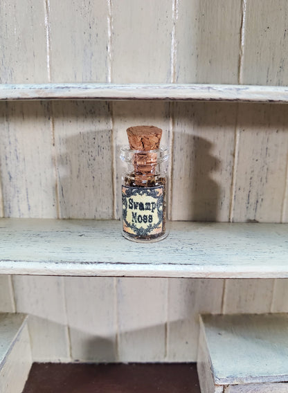 Dollhouse Spell Ingredient Swamp Moss in Glass Jar with Cork 1:12 Scale