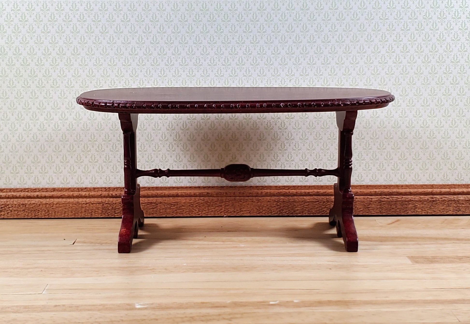 Dollhouse Oval Dining Table by Hansson Wood 1:12 Scale Miniature Mahogany Finish