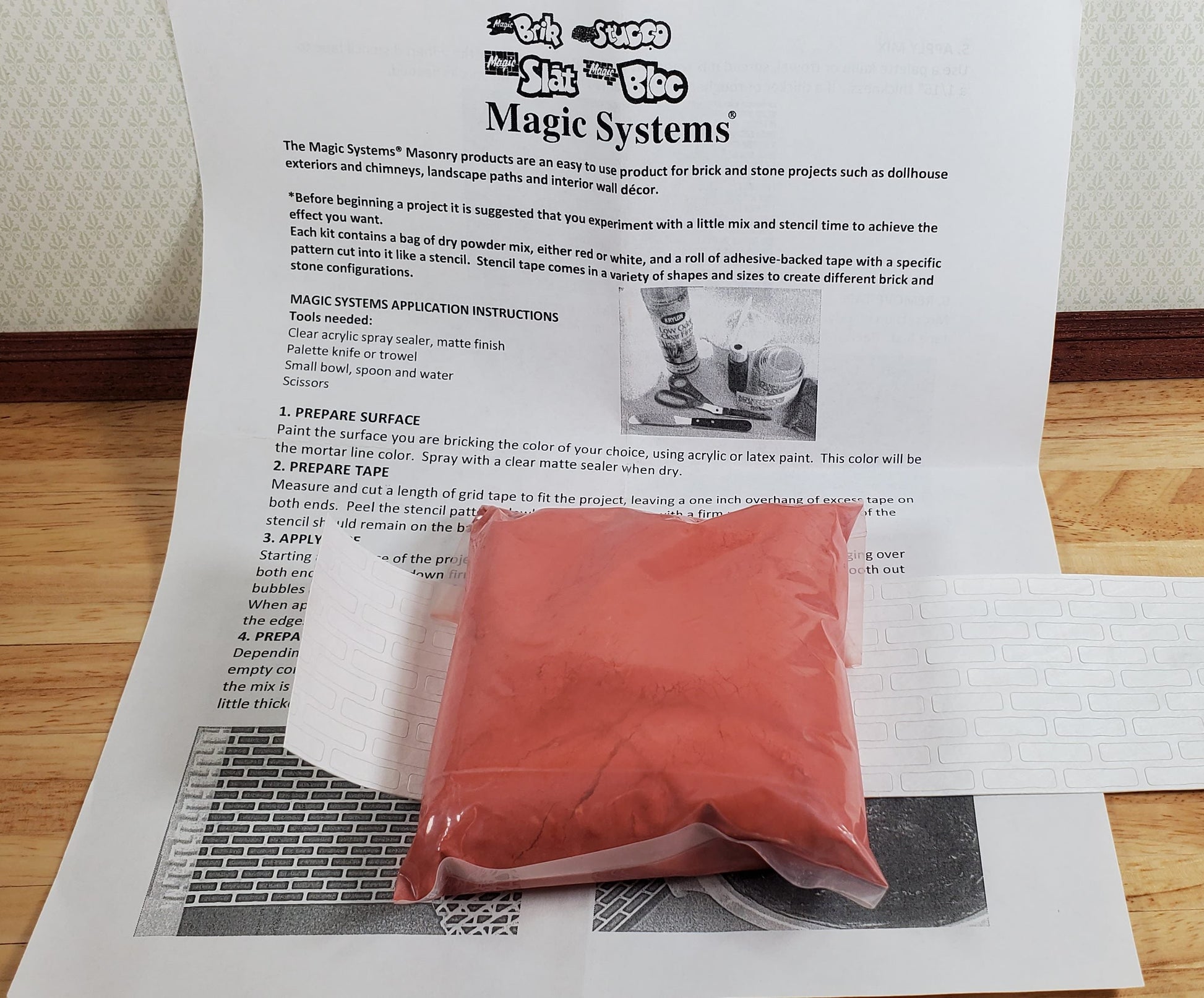 Magic Masonry Red Brick Stencil  & Powder KIT 1 Square Foot Set 1:12 Scale Dollhouse Building Supplies