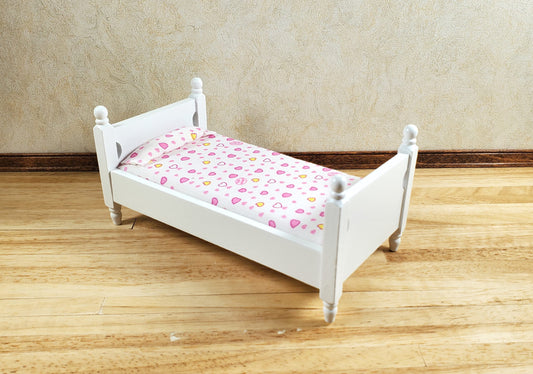 Dollhouse Bed Small Childs Size White 1:12 Scale Miniature Furniture