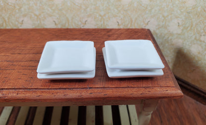 Dollhouse Large Square White Porcelain Plates Set of 4 1:12 Scale Miniature