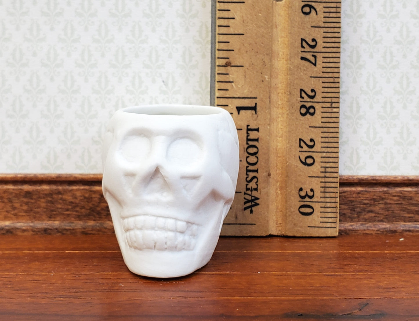 Miniature Halloween Skull Planter or Candy Dish for Dollhouse Decoration 1" Tall