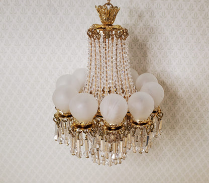 Dollhouse 10 Light Grand Ballroom Crystal Chandelier Handmade 12 Volt 1:12 Scale