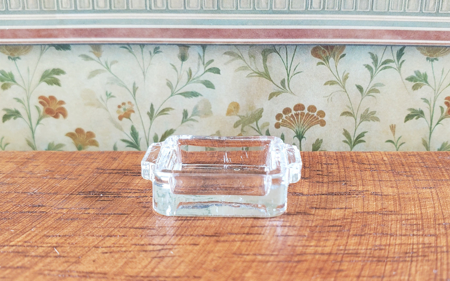 Dollhouse Clear Glass Casserole Dish with Handles 1:12 Scale Miniature Kitchen