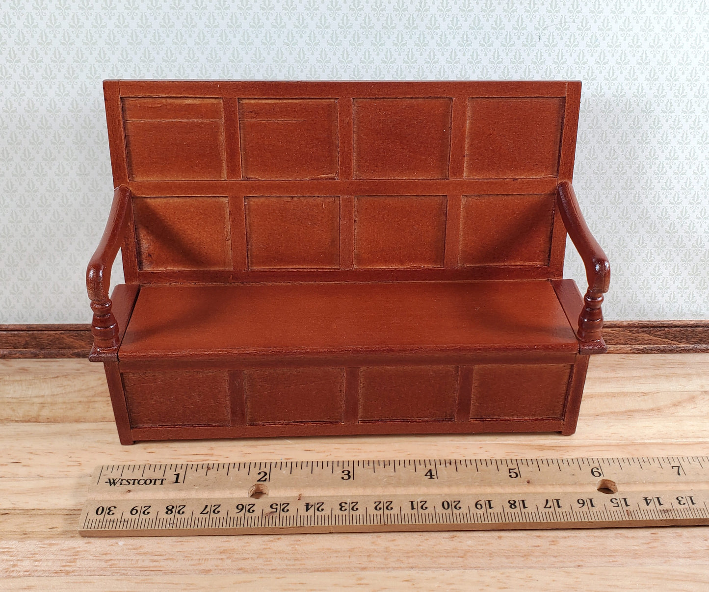 Dollhouse Settle Bench with High Back and Opening Seat 1:12 Scale Furniture