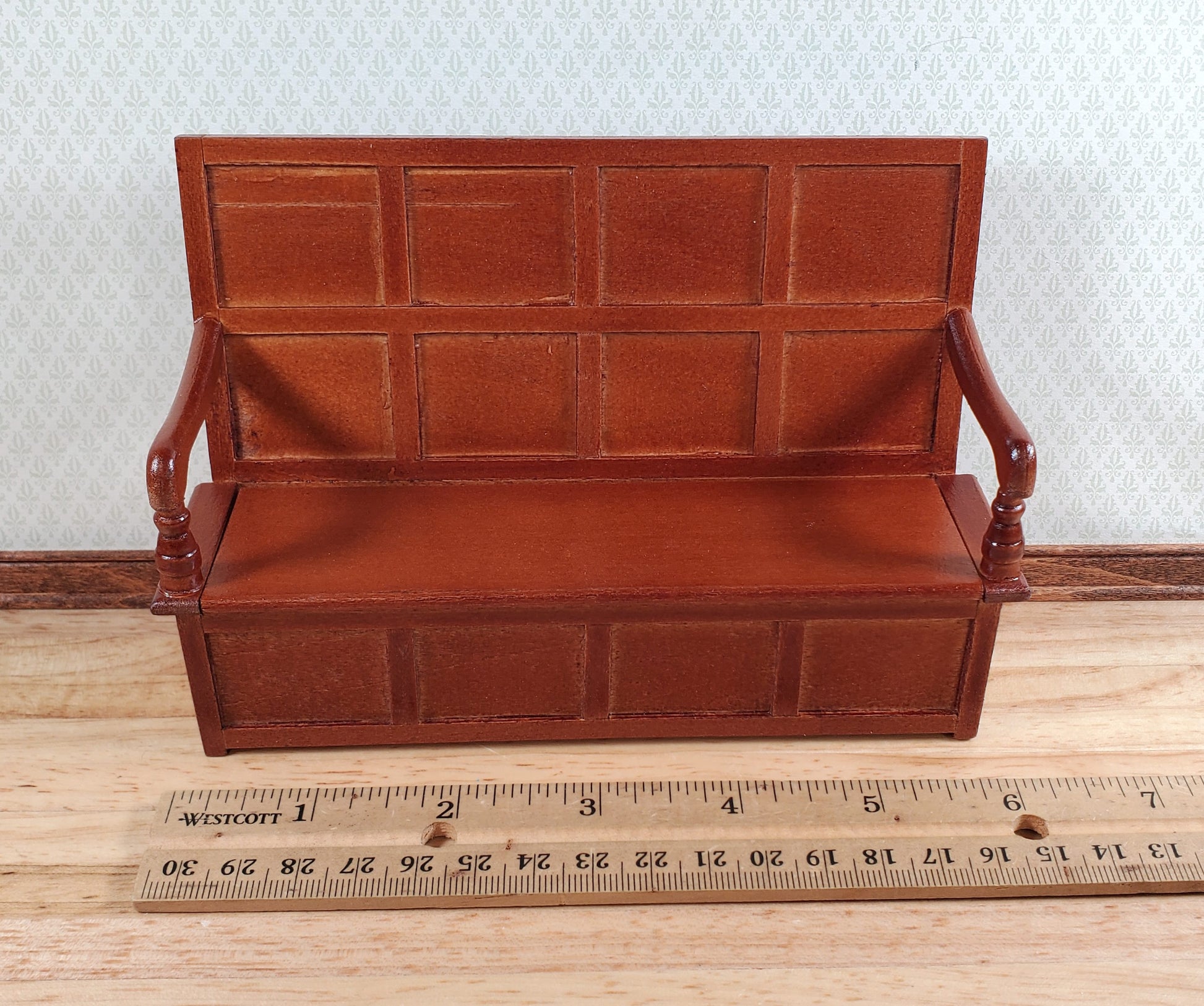Dollhouse Settle Bench with High Back and Opening Seat 1:12 Scale Furniture