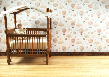 Dollhouse Nursery Wallpaper 3 Sheets Hot Air Balloons Beige 1:12 Scale Miniature
