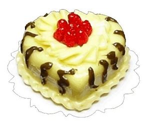 Dollhouse Yellow Iced Heart Cake & Berries 1:12 Scale Miniature Food Bakery