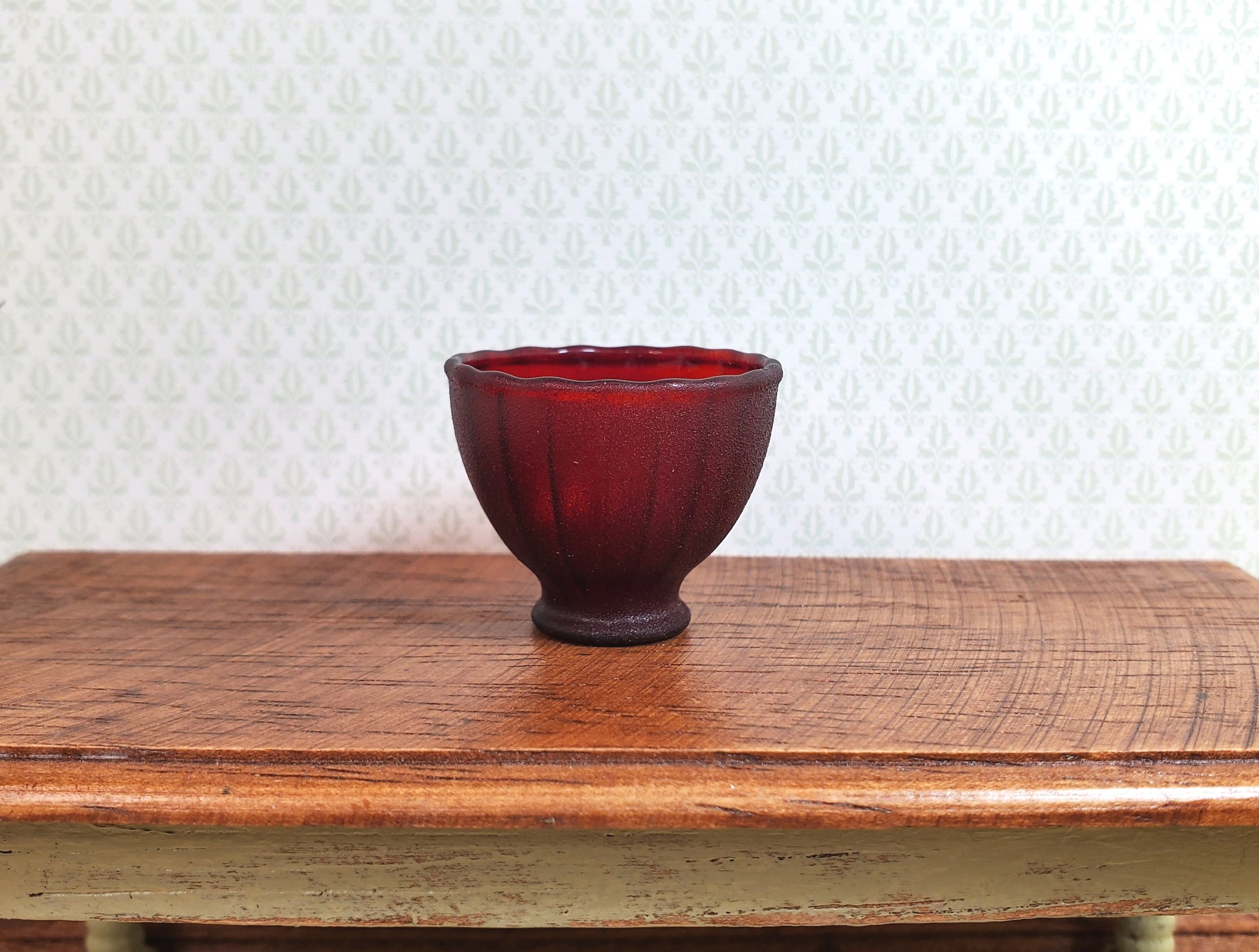 Dollhouse Dark Red Glass Bowl 1:12 Scale Miniature Decor