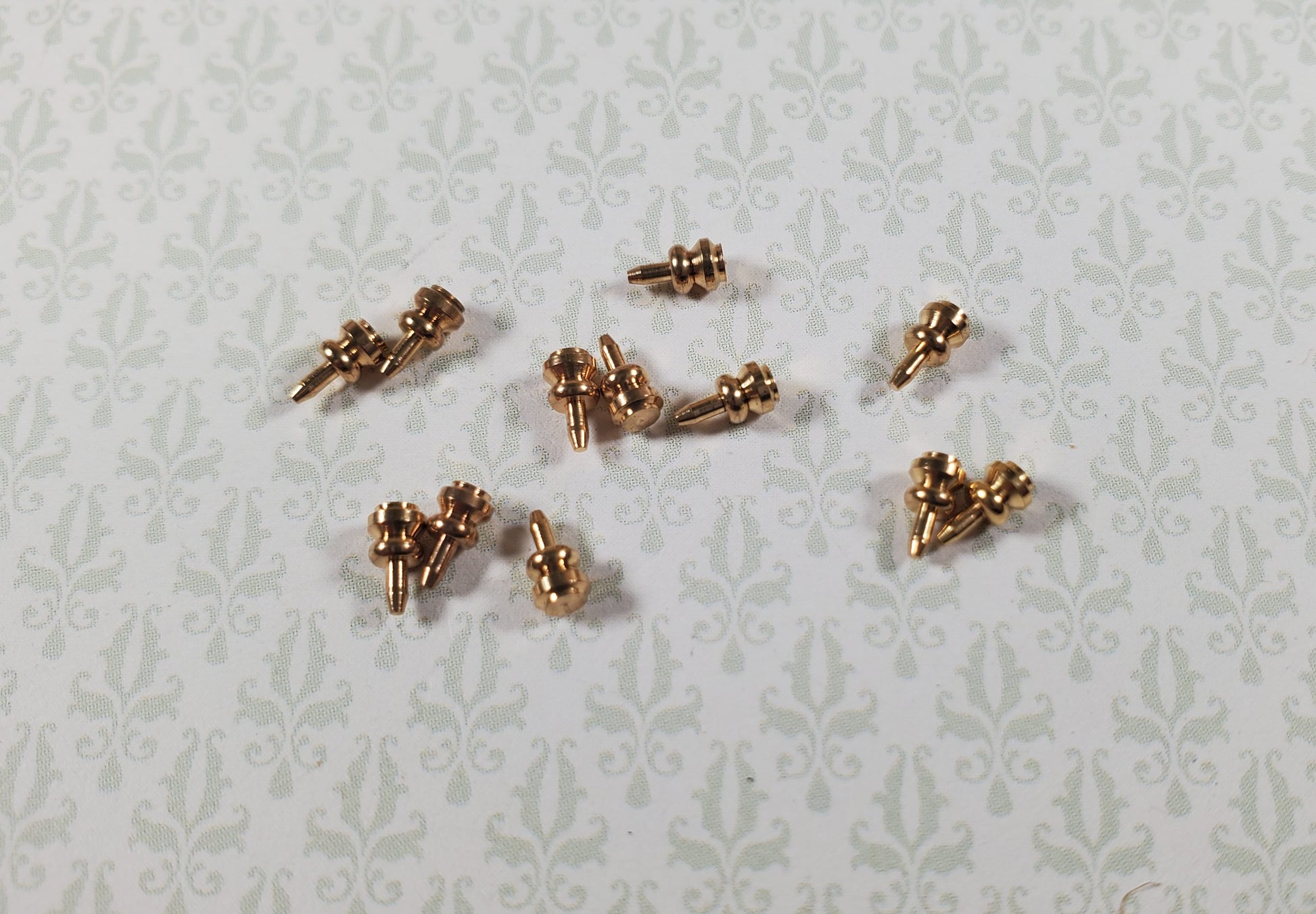 Dollhouse HALF SCALE Gold Brass Knobs Drawer Pulls Set of 12 Houseworks H1116