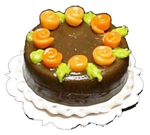 Dollhouse Chocolate Cake with Rose & Leaf Decor 1:12 Scale Miniature Food Bakery