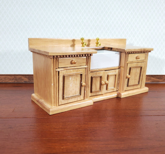 Dollhouse Kitchen Sink Cabinet 1:12 Scale Miniature Dentil Trim Furniture Light Oak