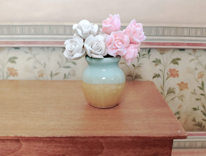 Dollhouse Two Toned Ceramic Vase Sea Green & Tan 1:12 Scale Miniature