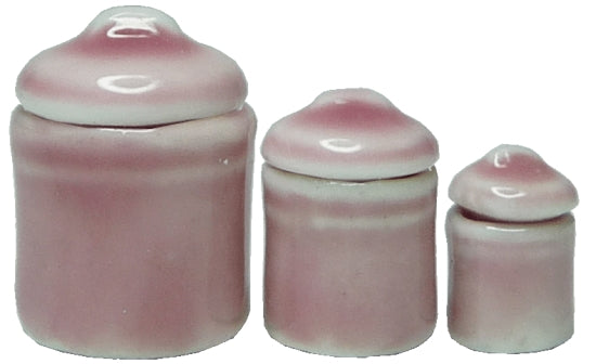 Dollhouse Pink Canister Set with Removable Lids Set of 3 1:12 Scale Miniature