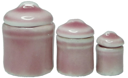 Dollhouse Pink Canister Set with Removable Lids Set of 3 1:12 Scale Miniature
