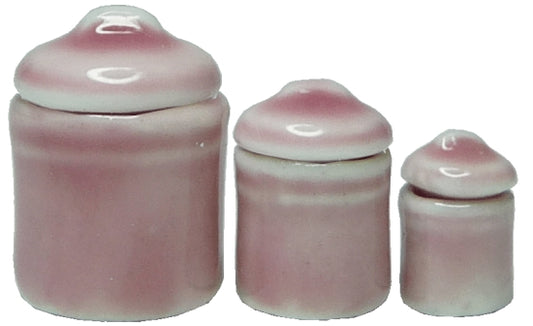 Dollhouse Pink Canister Set with Removable Lids Set of 3 1:12 Scale Miniature