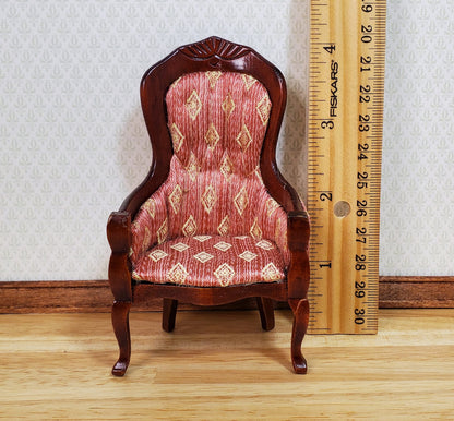 Dollhouse Victorian Gentleman's Chair Dark Pink 1:12 Scale Miniature Furniture
