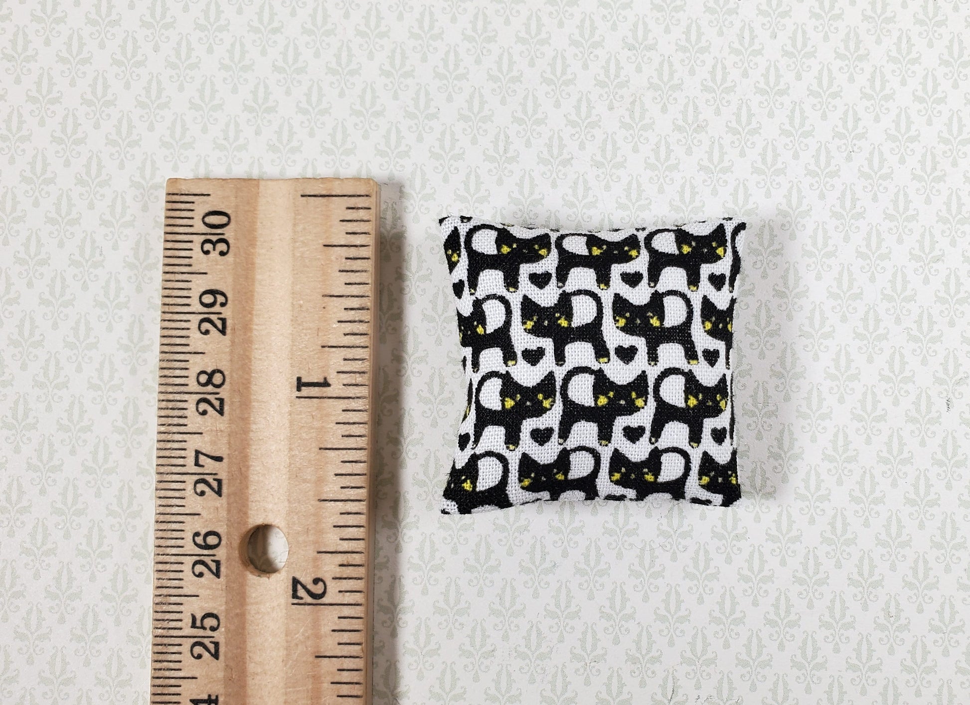 Dollhouse Pillow Black Cats Modern Handmade 1:12 Scale Miniature 1 1/2"