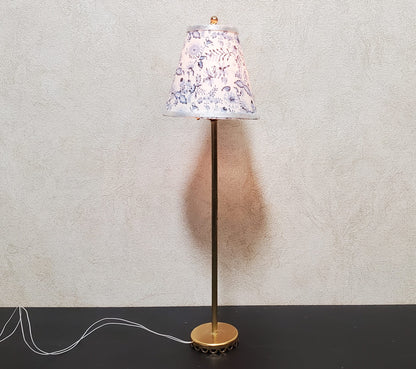 Dollhouse Floor Lamp Blue Onion Design Shade 12 Volt Wired 1:12 Scale Miniature