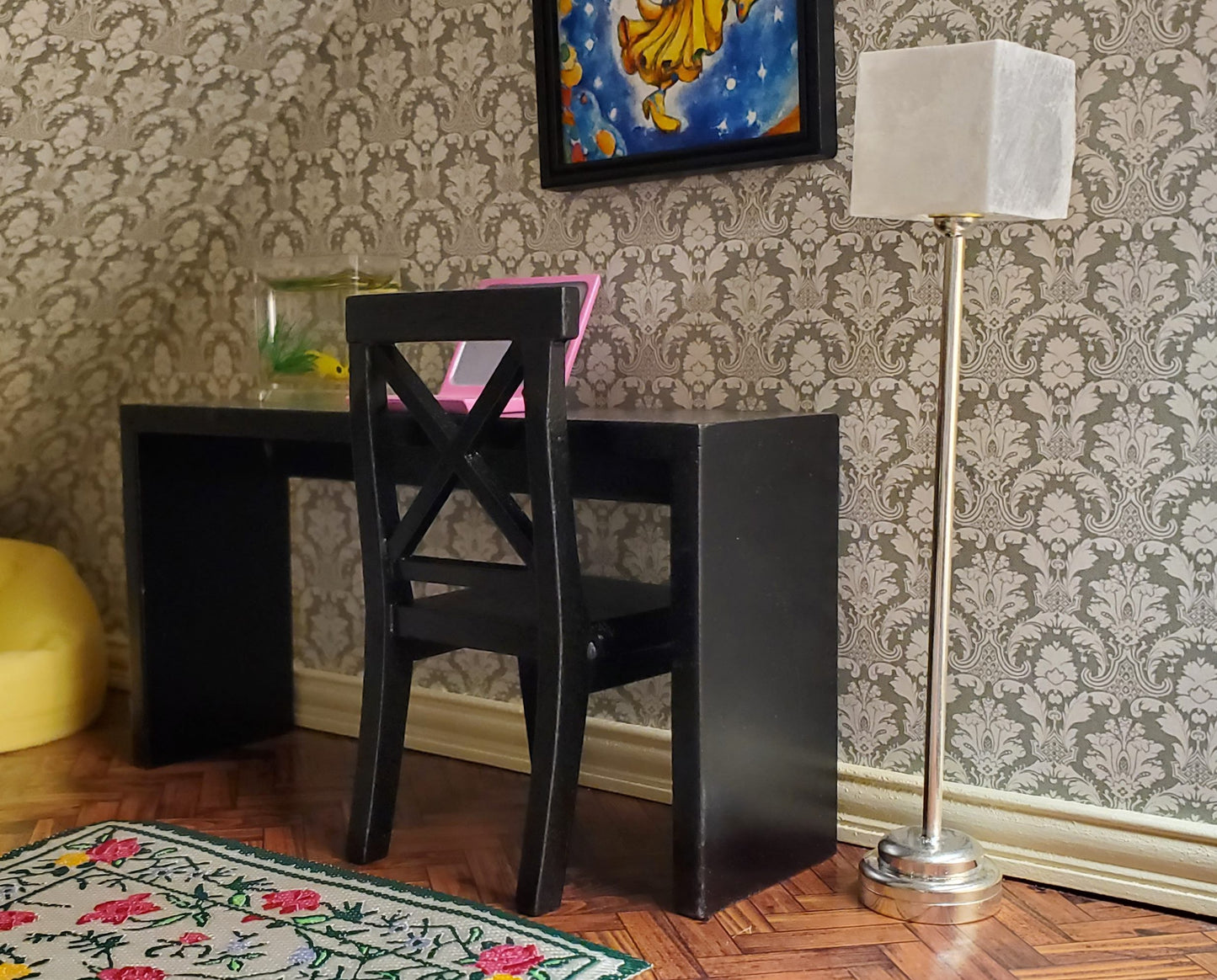 Dollhouse Miniature Battery Light Modern Floor Lamp Silver 1:12 Scale