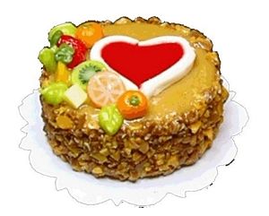 Dollhouse Cake with Heart Design and Fruit Garnish 1:12 Scale Miniature Dessert