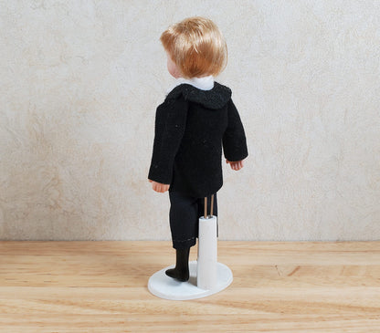 Dollhouse Boy in Black Suit & Tie Son Doll Porcelain Semi-Poseable 1:12 Scale